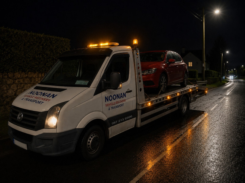 Noonan Vehicle Recovery & Transport emergency breakdown recovery on a wet evening in Ireland